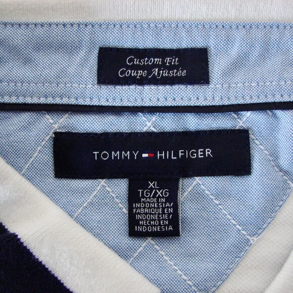 Tommy Hilfiger Polo Shirt Logo White Red Blue Stripe NEW WITH TAGS NWT Size XL - Picture 3 of 12